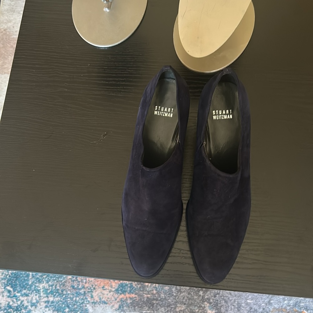 Stuart Weitzman Navy Blue Suede Heeled Booties Made in Spain Size 9.5 M - Picture 9 of 13
